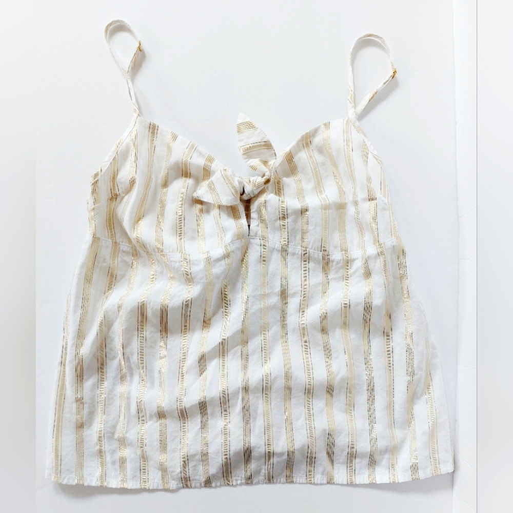 White & Gold Bow Top Babydoll Blouse‎ size Large Victoria's Secret